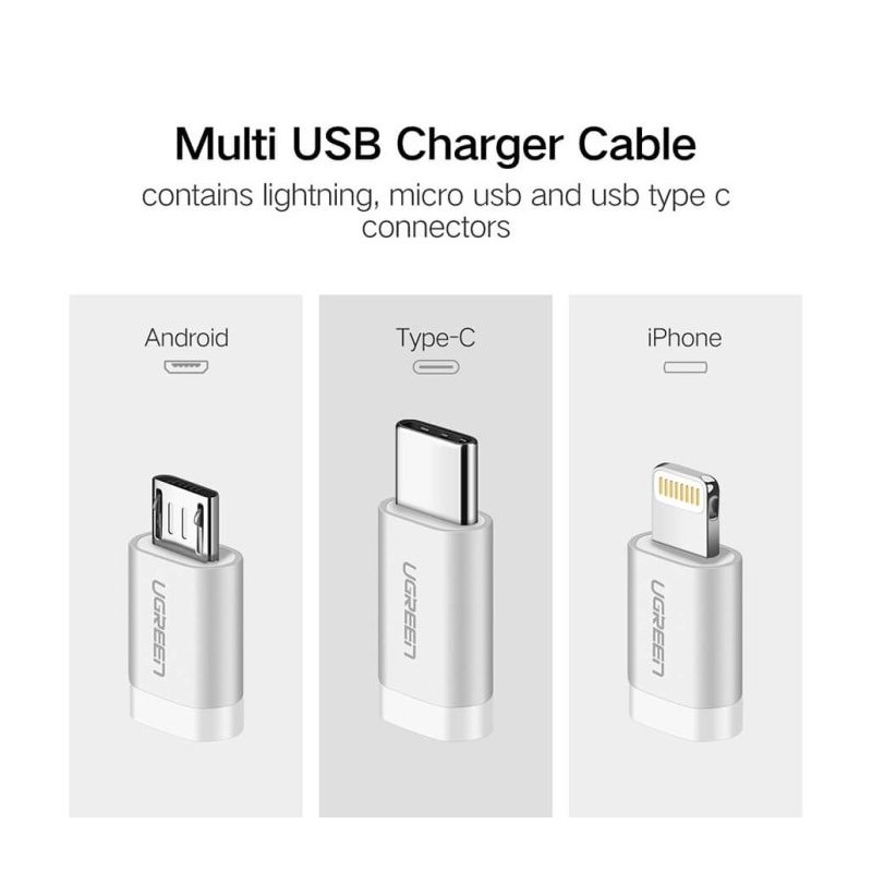 Kabel Ugreen USB 2.0 na Micro USB+Lightning+Type C (3 v 1) 1.5m