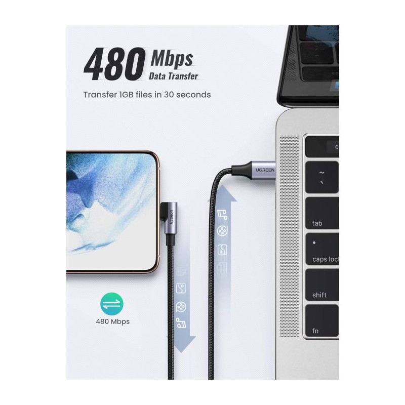 Kabel Ugreen USB-C na kotni USB-C, 60W 2M