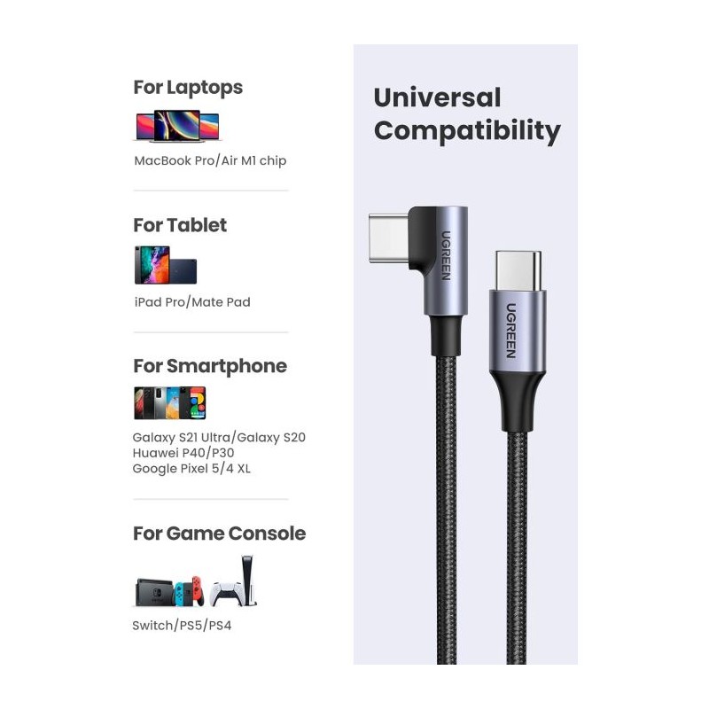 Kabel Ugreen USB-C na kotni USB-C 60W 3M