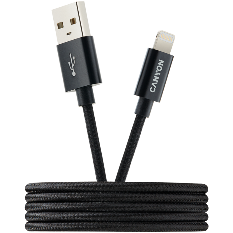 Kabel CANYON CFI-3, Lightning v USB kabel za Apple, pleten, 1m, črn