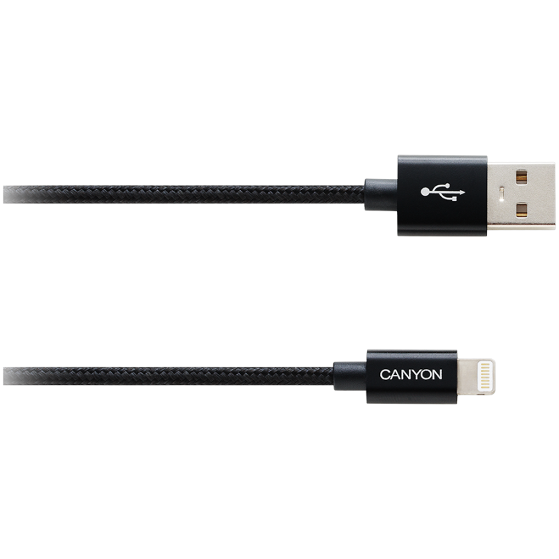 Kabel CANYON CFI-3, Lightning v USB kabel za Apple, pleten, 1m, črn