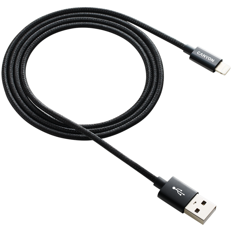 Kabel CANYON CFI-3, Lightning v USB kabel za Apple, pleten, 1m, črn