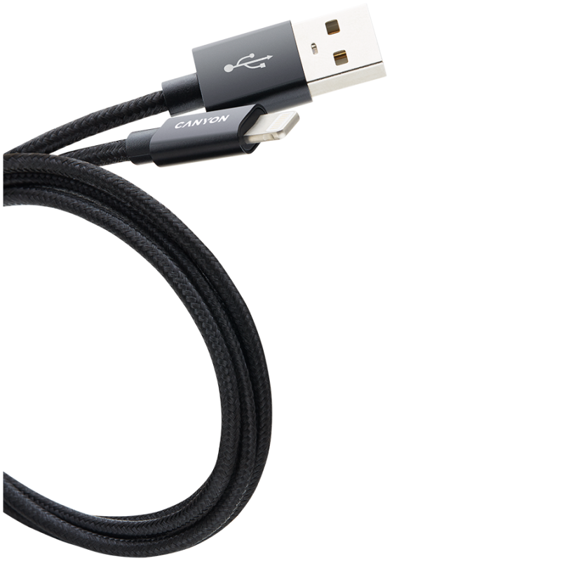 Kabel CANYON CFI-3, Lightning v USB kabel za Apple, pleten, 1m, črn