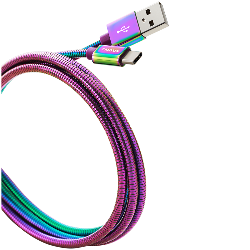 Kabel CANYON UC-7, USB 2.0 v USB-C, 1m, mavričen