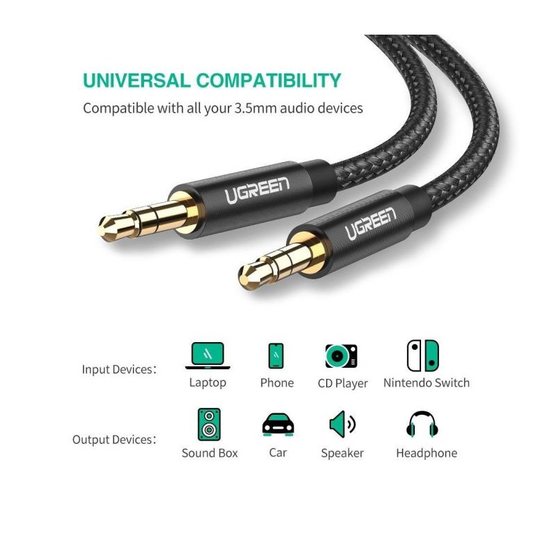 Kabel Ugreen 3.5mm avdio, 2m črn, 50363