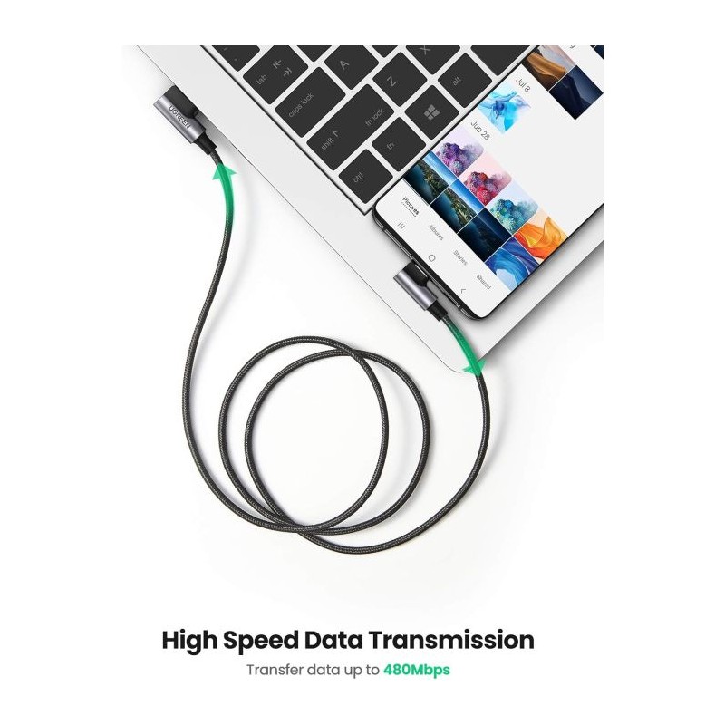 Kabel Ugreen USB v USB-C 90-stopinjski za hitro polnjenje, 1m, 20856