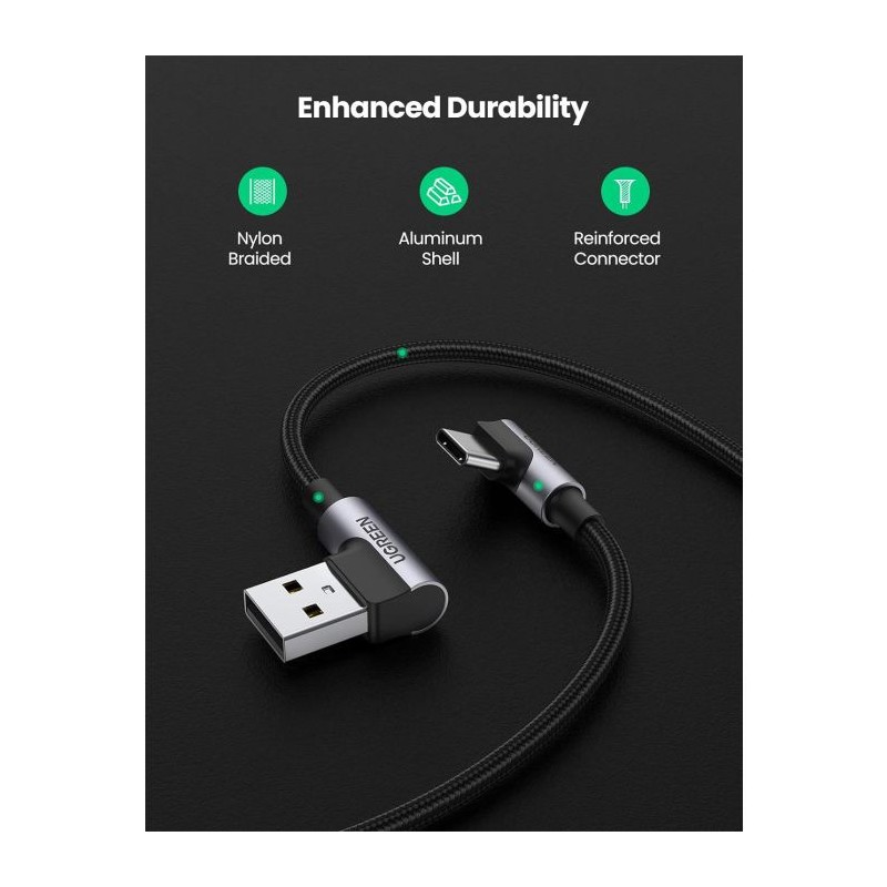 Kabel Ugreen USB v USB-C 90-stopinjski za hitro polnjenje, 1m, 20856