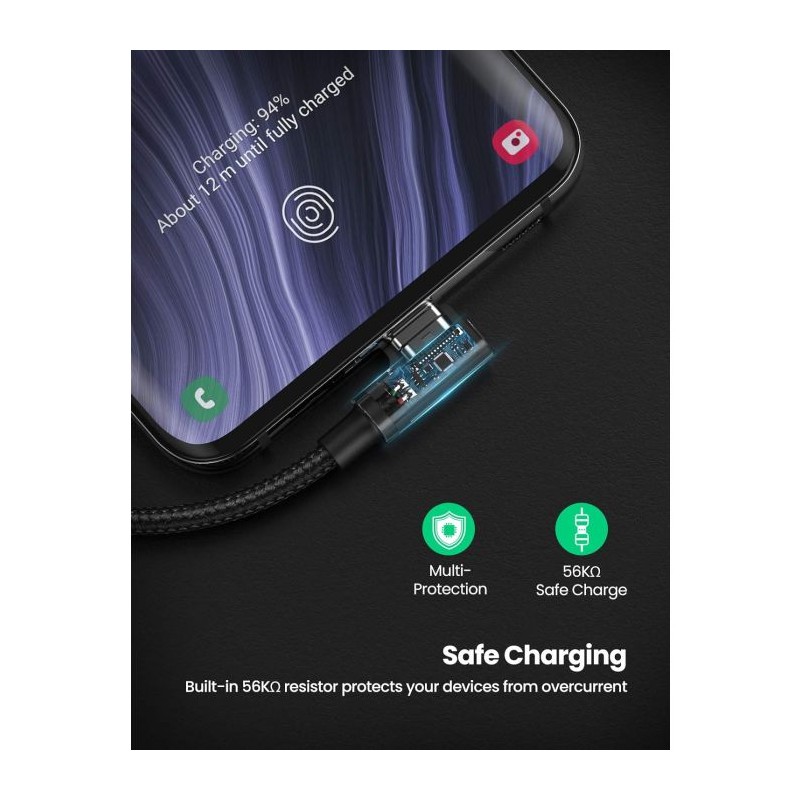 Kabel Ugreen USB v USB-C 90-stopinjski za hitro polnjenje, 1m, 20856