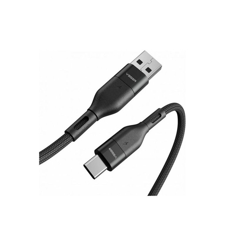 Kabel Veger AC03 USB-A na USB-C, pleteni, 1.2m, črn