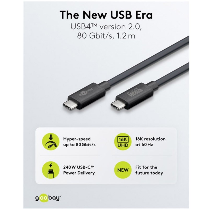 Napajalni kabel Goobay USB-C, 1,2m črn