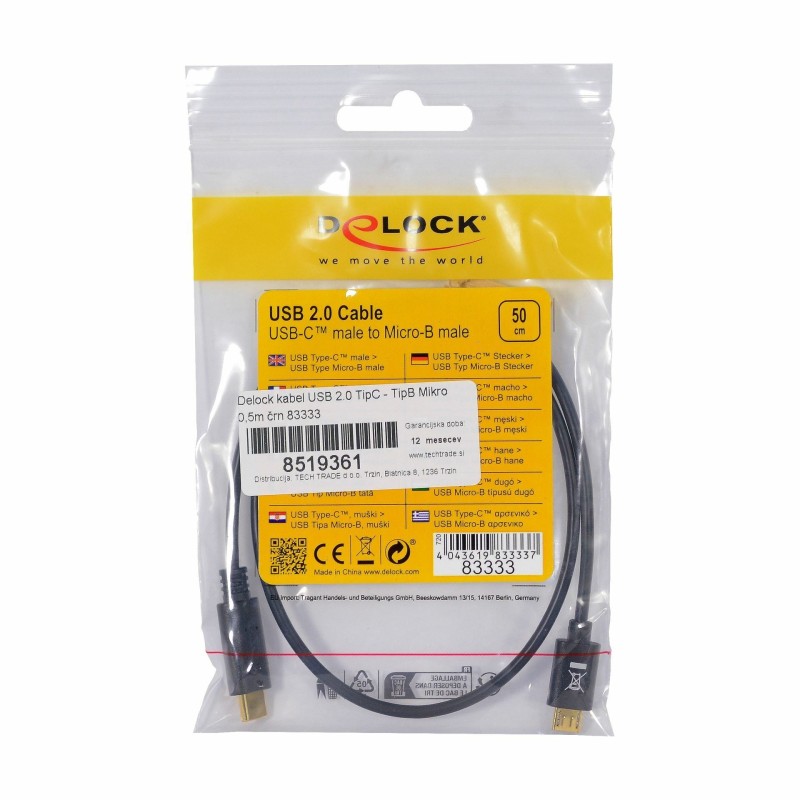 Kabel Delock kabel USB 2.0 Type-C-B Mikro, 0,5m, črn