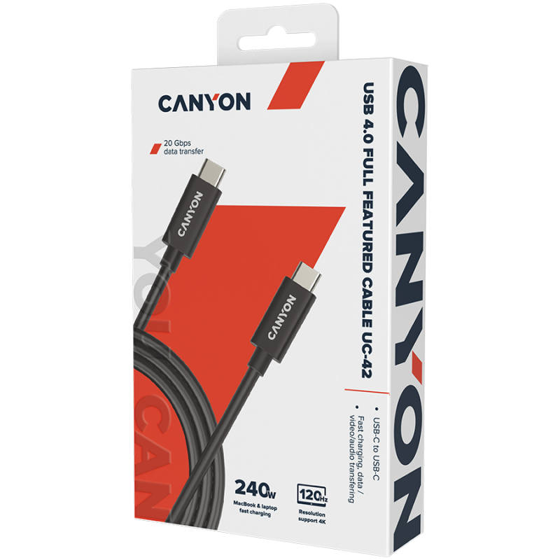 Kabel CANYON UC-42, USB-C to USB-C, 240W, 2m, črn
