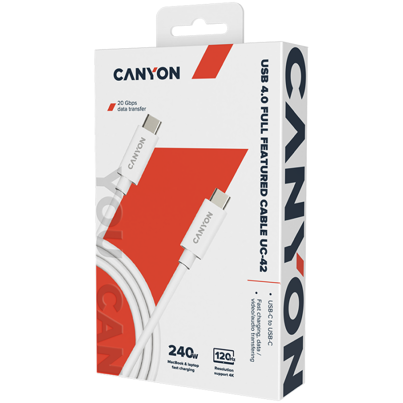 Kabel CANYON UC-42, USB-C to USB-C, 240W, 2m, bel