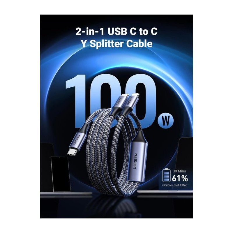 Kabel Ugreen 2v1 USB-C, 100W