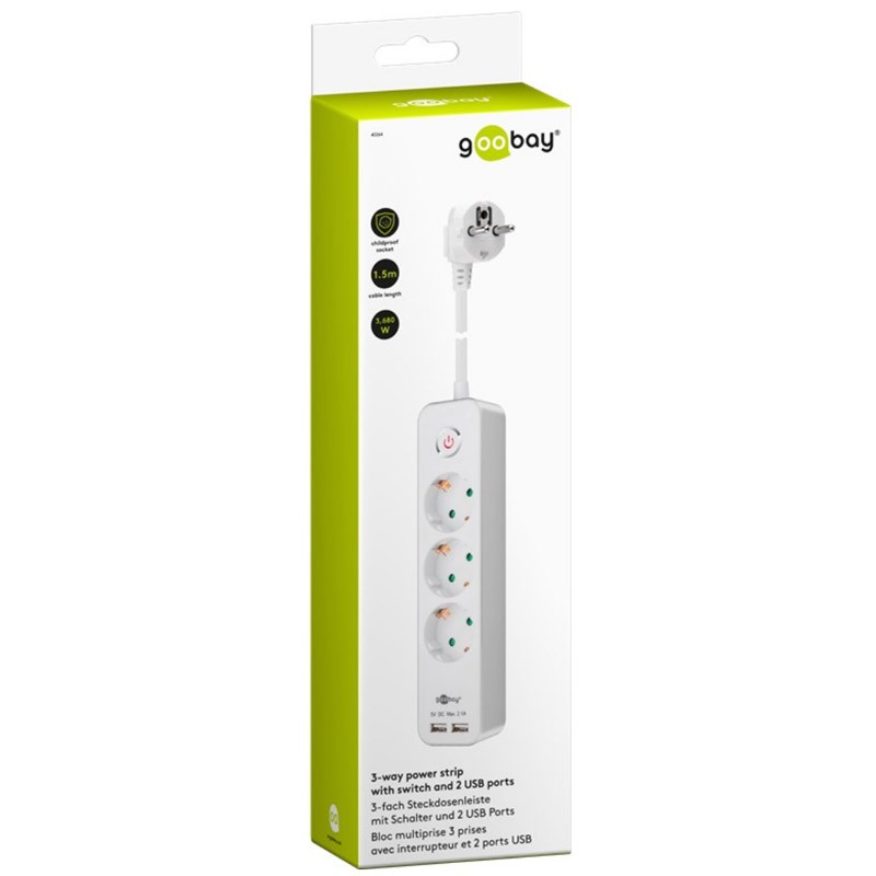 Razdelilec GOOBAY 3x Schuko, 2x USB2.0, 1,5m