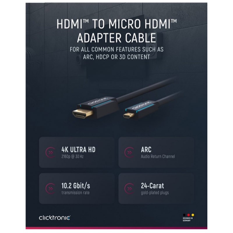 Kabel CLICKTRONIC HDMI na Micro HDMI, pozlačen, 2m