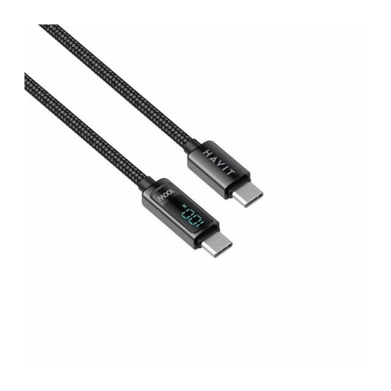 HAVIT kabel za polnjenje USB-C na USB-C z LCD 100W, 2M