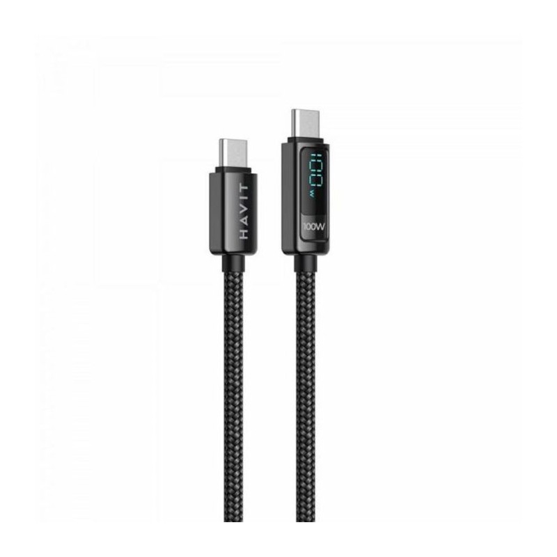 HAVIT kabel za polnjenje USB-C na USB-C z LCD 100W, 2M