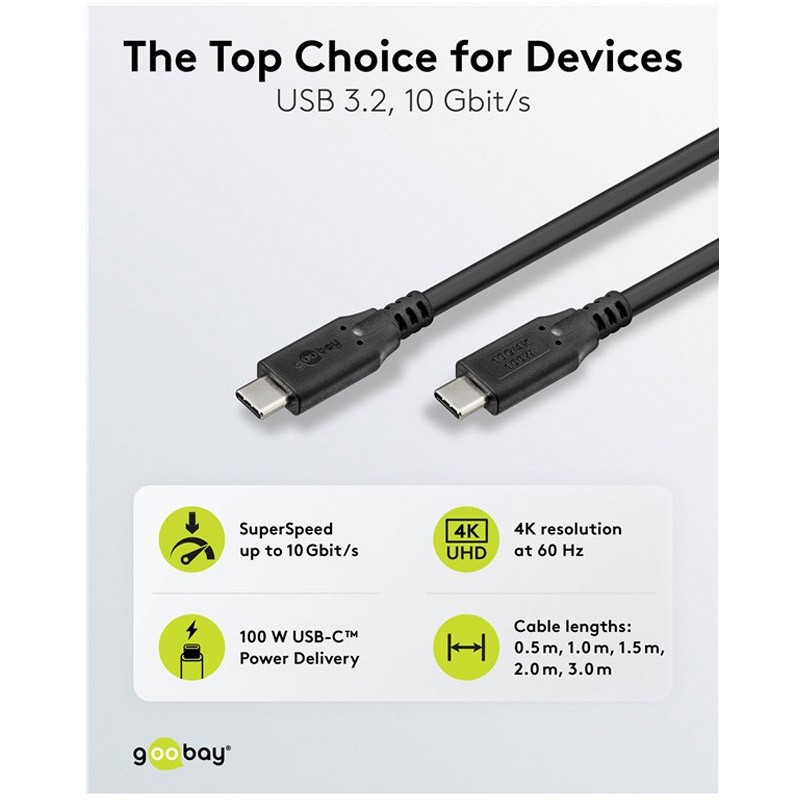 Napajalni podatkovni kabel​ GOOBAY USB-C na USB-C, 3m, črn