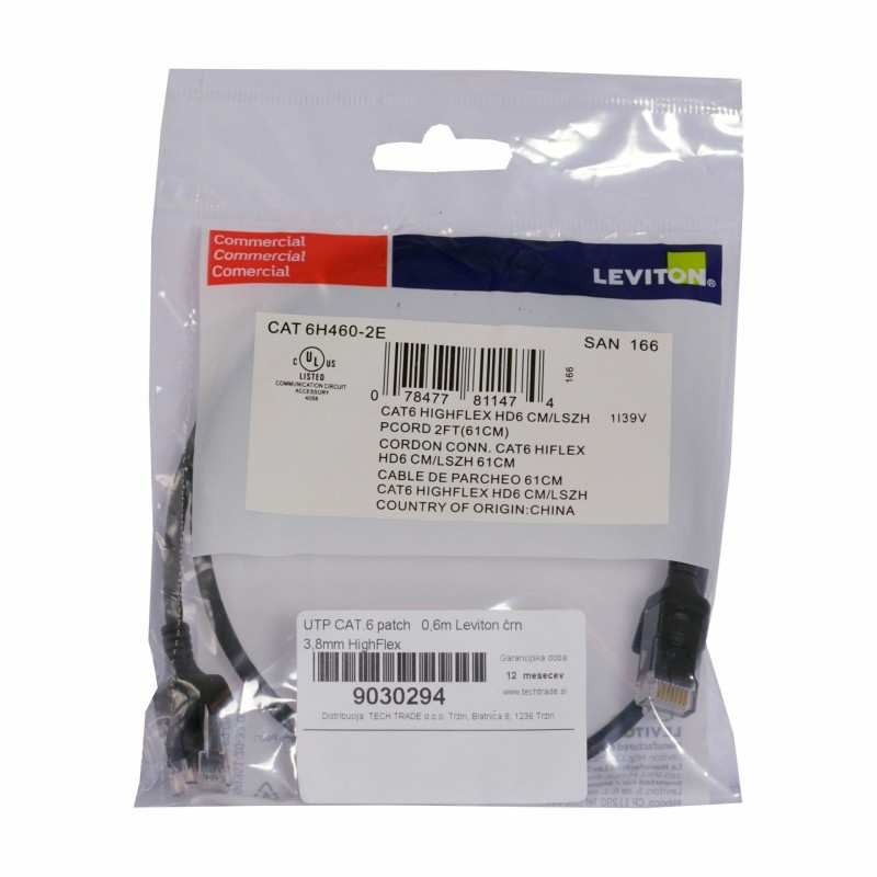 Mrežni kabel Leviton patch UTP CAT.6 0,6m črn, 9030294