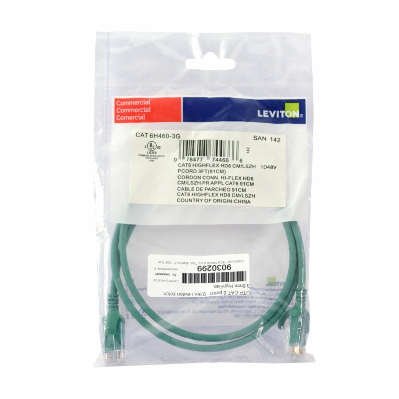 Mrežni kabel Leviton patch UTP CAT.6 0,9m zelen, 9030299