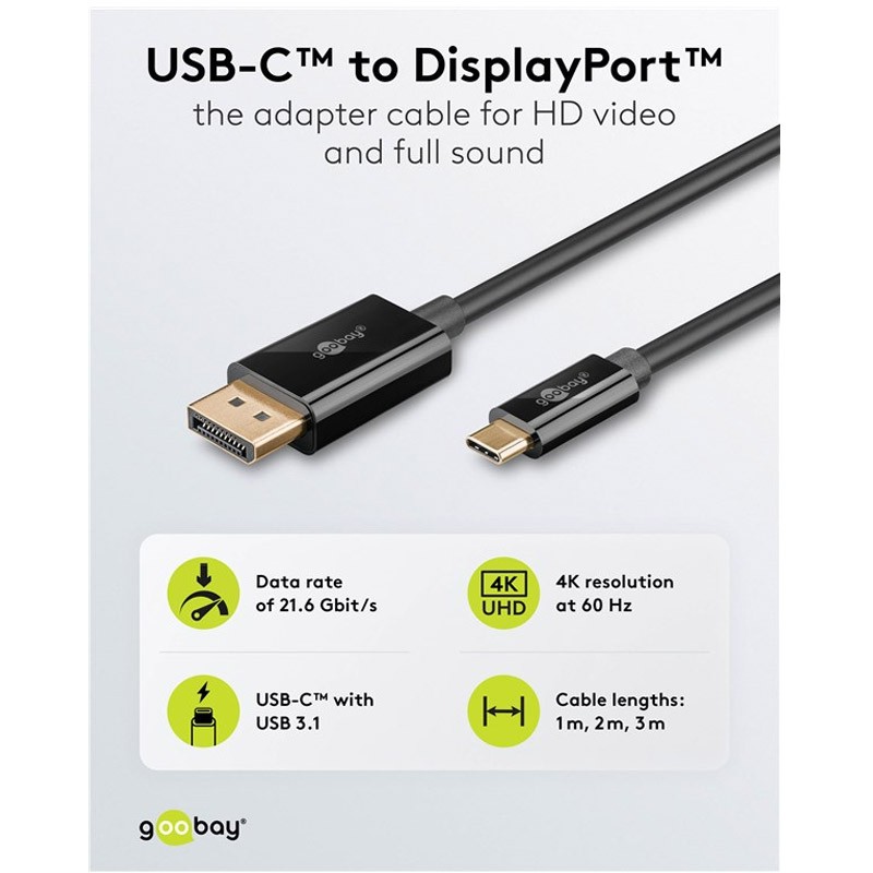 Kabel GOOBAY USB-C (M) na DisplayPort (M), 3m, črn