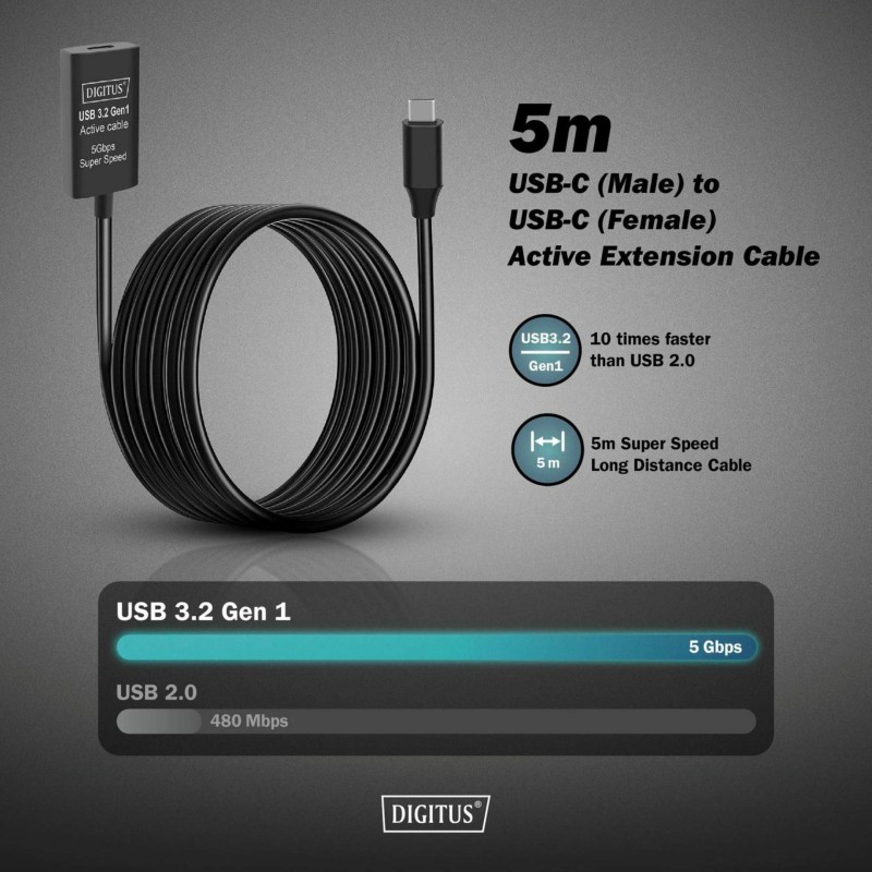 Kabel Digitus line extender/repeater USB 3.2 Tip-C,  5m