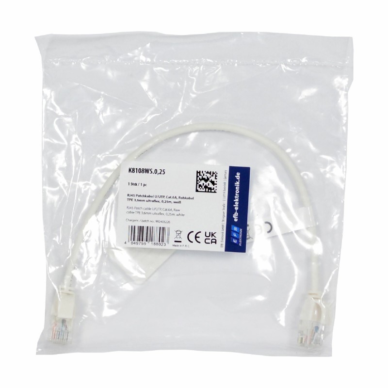 Mrežni kabel EFB patch UTP CAT.6A, 0,25m, bel