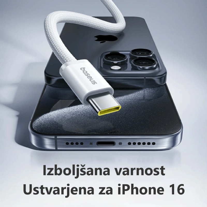 Kabel Baseus 100W 20V 5A USB C-C, 1m, pleten, črn