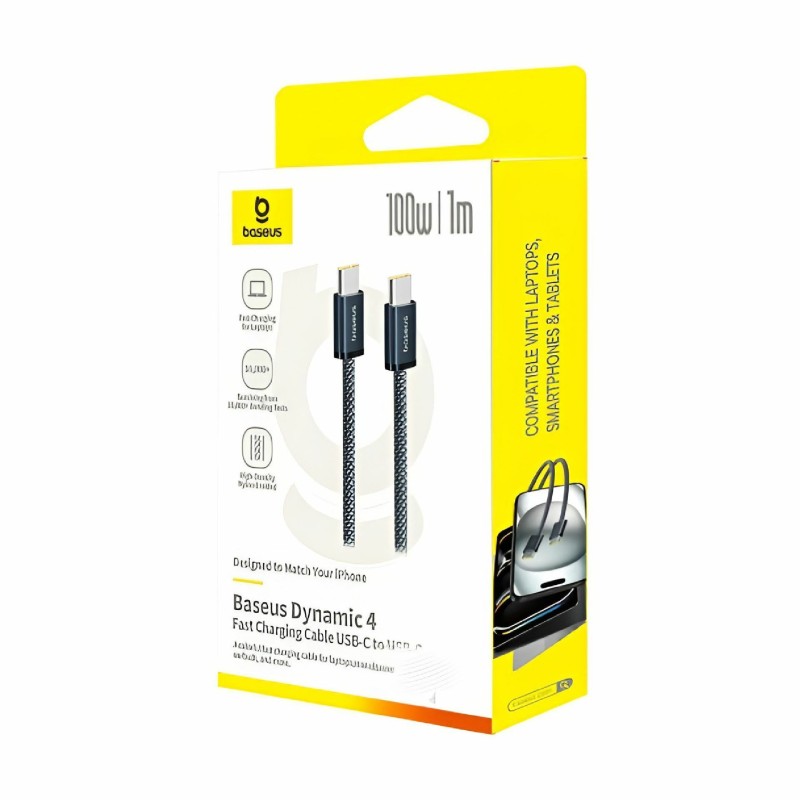 Kabel Baseus 100W 20V 5A USB C-C, 1m, pleten, črn