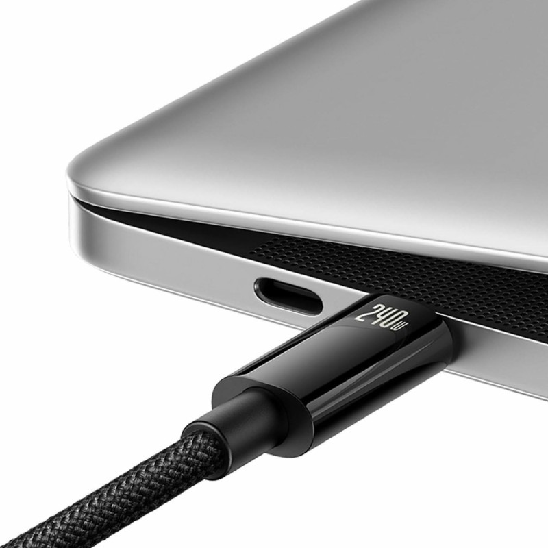 Kabel Baseus 240W USB C-C, 3m, Tungsten Gold pleten, črn, CAWJ040101