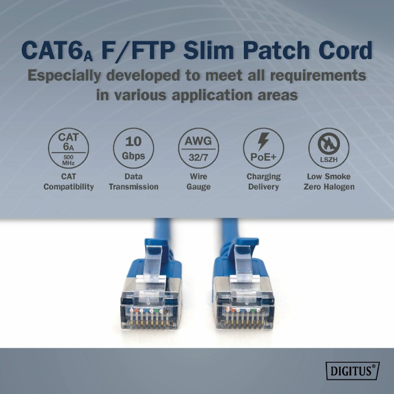 Mrežni kabel Digitus patch slim FTP CAT.6A, 3m, moder