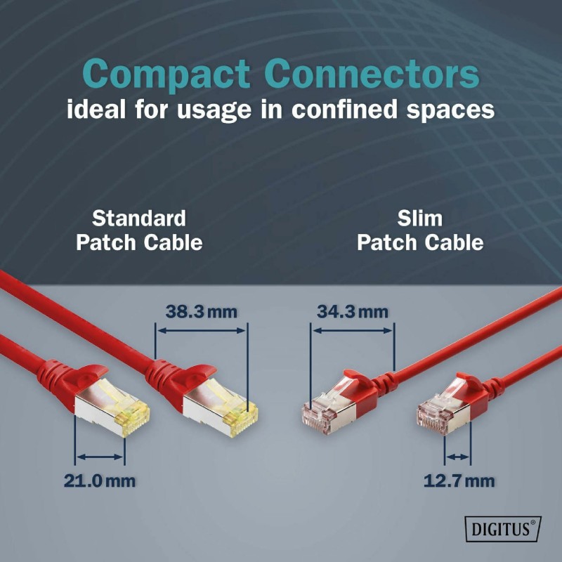 Mrežni kabel Digitus patch slim FTP CAT.6A, 0,5m, rdeč