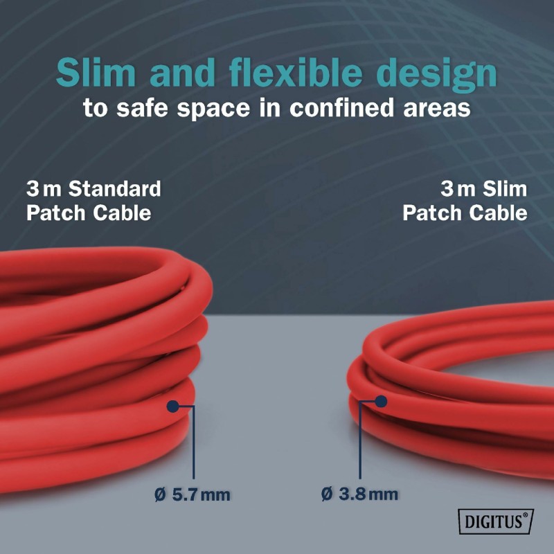 Mrežni kabel Digitus patch slim FTP CAT.6A, 1m, rdeč