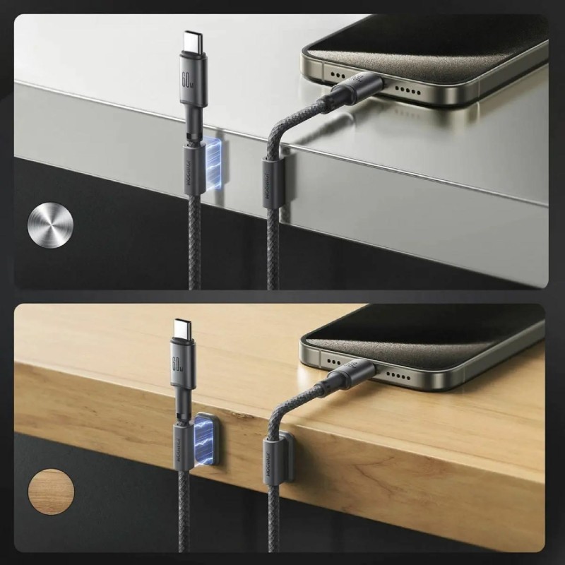 Kabel Joyroom USB C-C črn pleten z magnetom, 1.2m