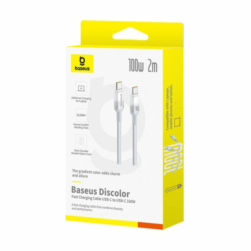 Kabel Baseus USB C-C 100W 20V 5A pleten siv, 2m