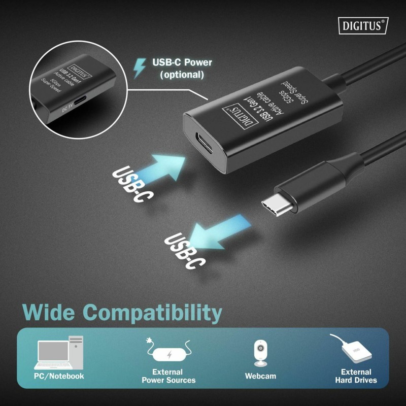 Podaljšek Digitus DA-73109 USB-C 3.2, 10m
