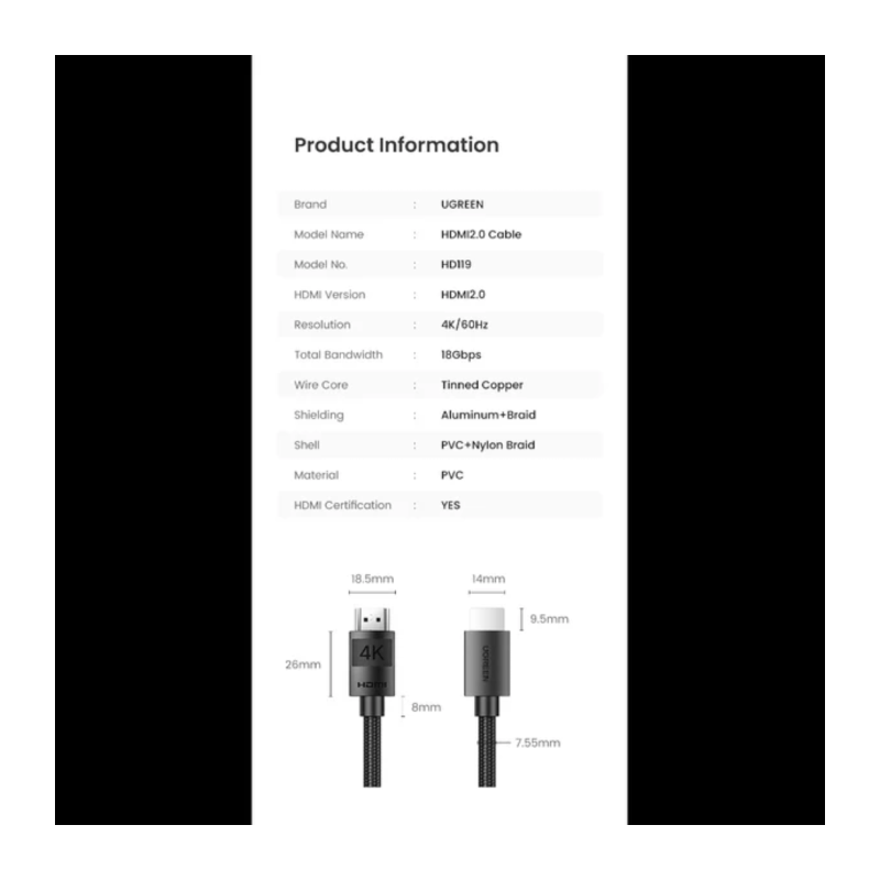 Kabel  Ugreen 4K HDMI 2.0, 2m