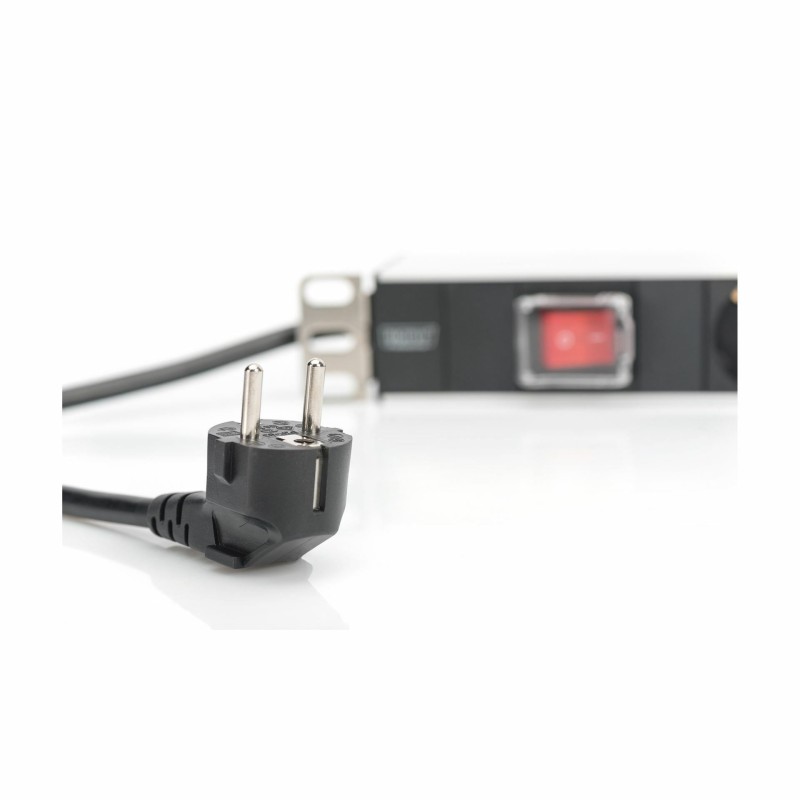 Razdelilec 48cm 7x220V ALU + stikalo Digitus črno/siv