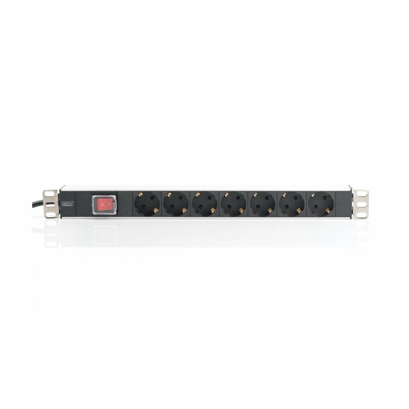 Razdelilec 48cm 7x220V ALU + stikalo Digitus črno/siv