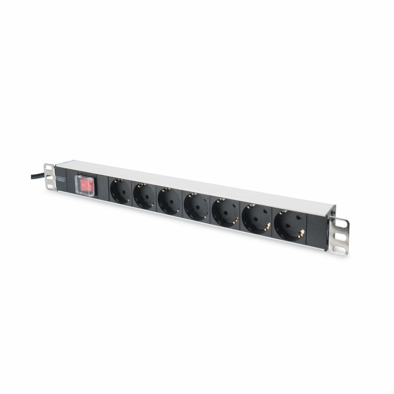 Razdelilec 48cm 7x220V ALU + stikalo Digitus črno/siv
