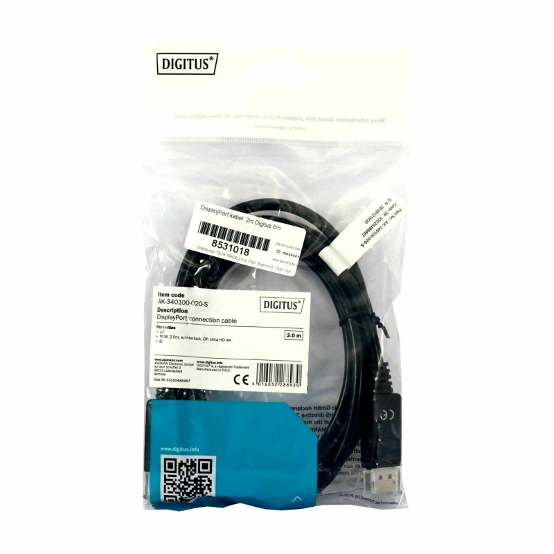 DisplayPort kabel 2m črn
