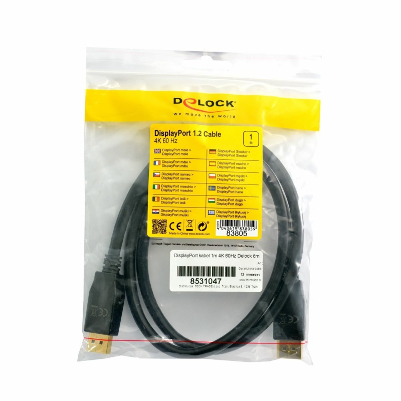 Kabel DisplayPort 1m Delock, črn