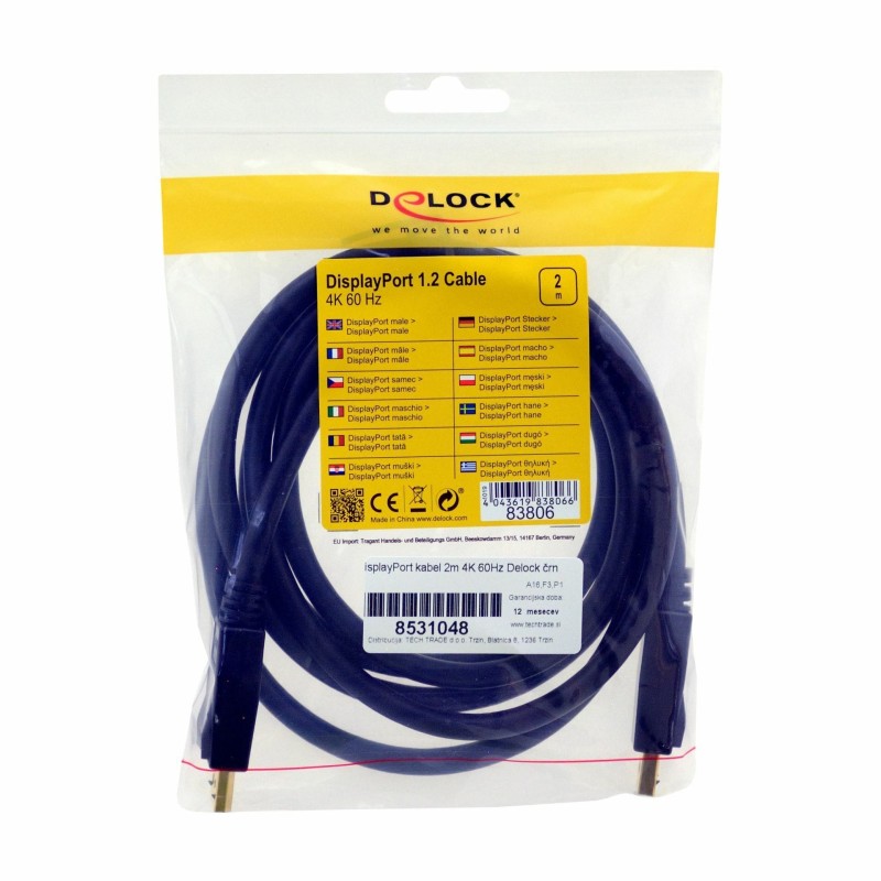 Kabel DisplayPort 2m Delock, črn