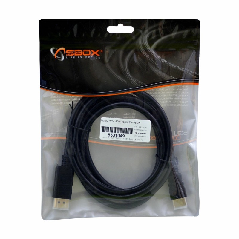 Kabel DisplayPort - HDMI 2m SBOX