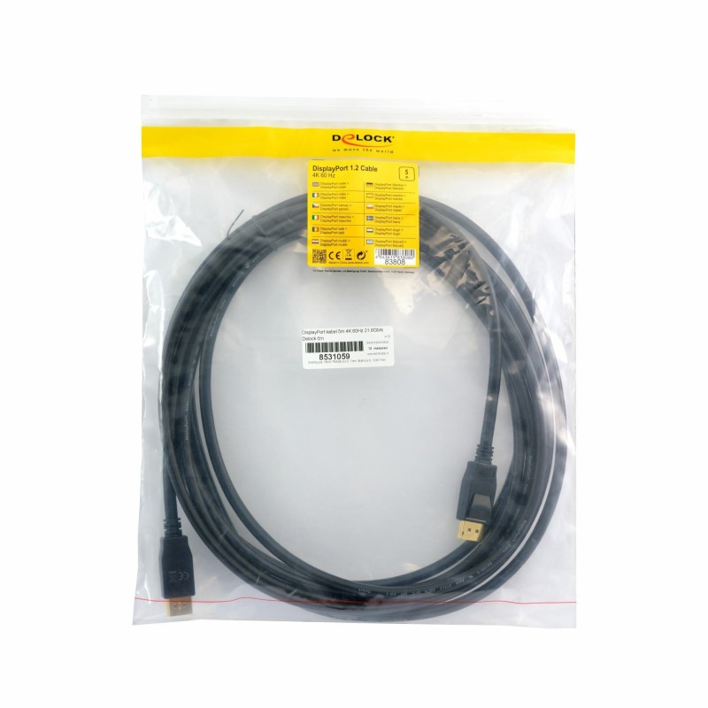 DisplayPort kabel 5m 4K 60Hz 21,6Gb/s Delock črn 8531059