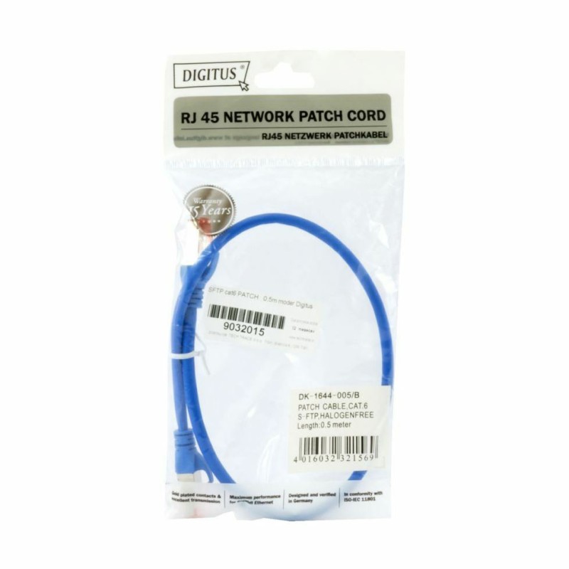Priključni kabel za mrežo Cat6 S/FTP 0.5m Digitus moder