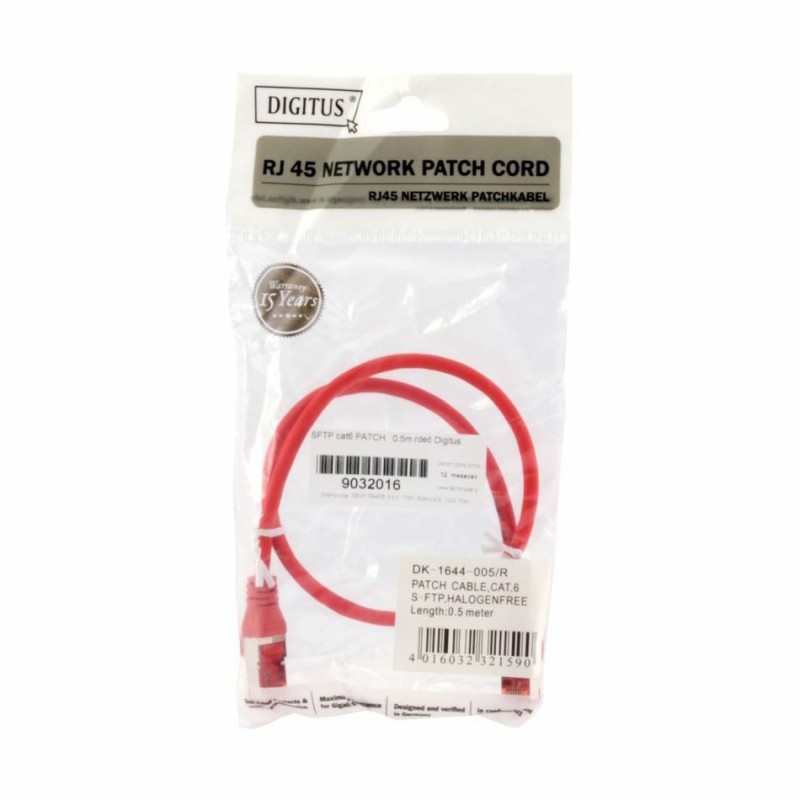 Priključni kabel za mrežo Cat6 S/FTP 0.5m Digitus rdeč