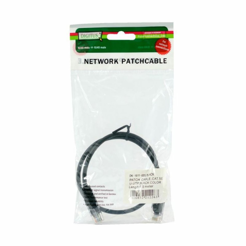 Kabel UTP CAT.5e patch 0,5m črn Digitus