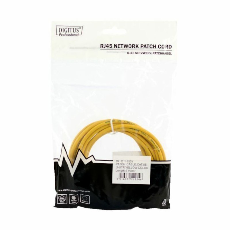 Kabel UTP CAT.5e patch 3m rumen Digitus